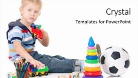  Presentation with brown sugar isolated on white - PPT theme consisting of reading human caracter - little boy with toys isolated background and a white colored foreground