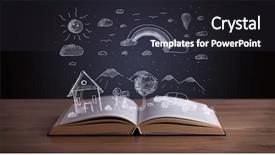  Presentation with open book - Presentation design with reading human caracter - open book with hand drawn background and a  colored foreground