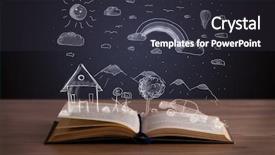  Presentation with open book spiral - Audience pleasing slide deck consisting of education commnunity kids - open book with hand drawn backdrop and a  colored foreground