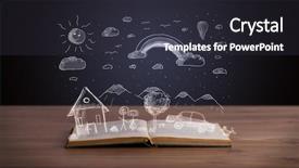  Presentation with book wide open - Cool new PPT theme with reading human caracter - open book with hand drawn backdrop and a dark gray colored foreground