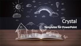  Presentation with open book - Slide set with reading human caracter - open book with hand drawn background and a dark gray colored foreground