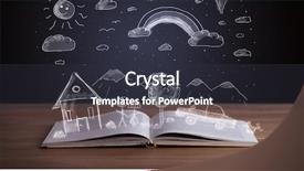  Presentation with open book - PPT theme with reading human caracter - open book with hand drawn background and a dark gray colored foreground