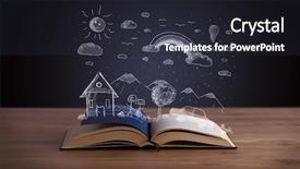  Presentation with open book - Audience pleasing slide deck consisting of reading human caracter - open book with hand drawn backdrop and a dark gray colored foreground