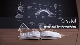  Presentation with open book magic lights - Presentation theme having reading human caracter - open book with hand drawn background and a  colored foreground