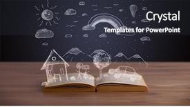  Presentation with story book conceptual open - Cool new presentation theme with reading human caracter - open book with hand drawn backdrop and a  colored foreground