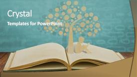  Presentation with children reading - Audience pleasing PPT theme consisting of reading human caracter - paper cut of children read backdrop and a seafoam green colored foreground