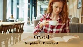  Presentation with pleasure of reading - PPT theme enhanced with reading interesting book in cafe background and a  colored foreground