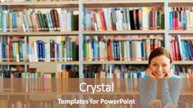  Presentation with open book - Cool new PPT theme with reading it in college library backdrop and a coral colored foreground