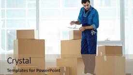  Presentation with worker - Audience pleasing PPT layouts consisting of reading list of delivered thing backdrop and a coral colored foreground