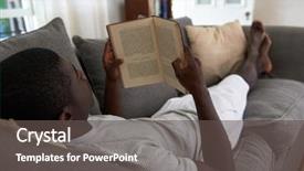  Presentation with black-man - Colorful presentation theme enhanced with sofa couch reading literature backdrop and a dark gray colored foreground