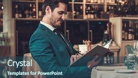  Presentation with restaurant menu - Presentation theme having reading menu in a restaurant background and a ocean colored foreground