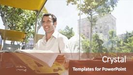  Presentation with bus stop - Colorful PPT theme enhanced with reading newspaper at bus stop backdrop and a red colored foreground