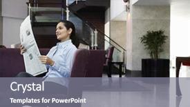  Presentation with tourism hotel lobby - Colorful PPT layouts enhanced with reading newspaper in hotel lobby backdrop and a gray colored foreground