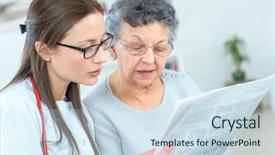  Presentation with old newspaper - PPT theme enhanced with newspaper with an old lady background and a sky blue colored foreground