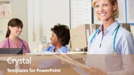  Presentation with nurses notes - PPT theme featuring reading patient notes at nurses background and a coral colored foreground