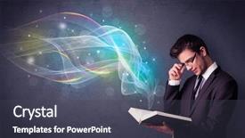  Presentation with waves - Cool new presentation theme with reading rainboq - casual young man holding book backdrop and a  colored foreground