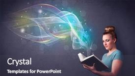  Presentation with book - PPT theme featuring reading rainboq - casual young woman holding book background and a  colored foreground