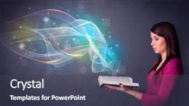  Presentation with book - Audience pleasing slide deck consisting of reading rainboq - casual young woman holding book backdrop and a  colored foreground