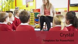  Presentation with pupils reading - Presentation design having reading story to elementary school background and a red colored foreground