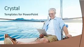  Presentation with sailing - Presentation with reading tablet computer on boat background and a cool aqua colored foreground