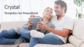  Presentation with computer room - Cool new slides with reading technology - delighted couple using a tablet backdrop and a sky blue colored foreground