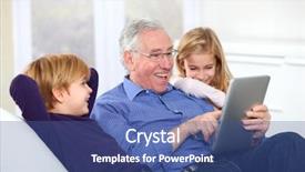  Presentation with tab - Audience pleasing presentation theme consisting of reading technology - grandfather with kids using electronic backdrop and a ocean colored foreground