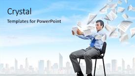  Presentation with looking for their - Slide deck featuring reading technology - young handsome businessman looking background and a  colored foreground