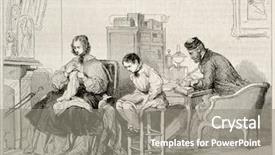  Presentation with scene - Theme with reading writing - family scene old illustration background and a gray colored foreground