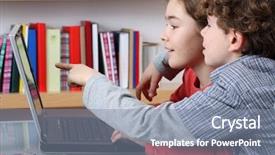  Presentation with community based learning - Amazing PPT theme having reading writing - girl and boy learning backdrop and a seafoam green colored foreground