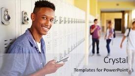  Presentation with high school - Cool new PPT theme with reading writing - male high school student backdrop and a light gray colored foreground