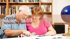 Presentation with aged - Audience pleasing PPT layouts consisting of reading writing - middle-aged couple studying together backdrop and a coral colored foreground