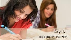  Presentation with teenage - PPT theme enhanced with reading writing - young teenage girls lying background and a lemonade colored foreground