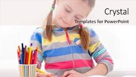  Presentation with whiteboard kids cute cartoon - Cool new PPT theme with reading writing funny - cute schoolgirl coloring her interesting backdrop and a lemonade colored foreground