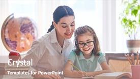  Presentation with school family - Audience pleasing slide set consisting of reading writing funny - happy family mother and daughter backdrop and a coral colored foreground