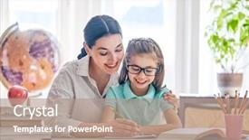  Presentation with school family - Audience pleasing slide set consisting of reading writing funny - happy family mother and daughter backdrop and a coral colored foreground