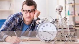 Presentation with test exam student - Theme featuring reading writing funny - student and skeleton preparing background and a coral colored foreground