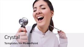  Presentation with military doctor - Theme featuring reading writing funny - woman doctor isolated on white background and a lemonade colored foreground