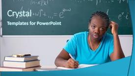  Presentation with math - Audience pleasing presentation theme consisting of reading writing math - black female student in front backdrop and a ocean colored foreground