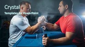  Presentation with dust - Colorful PPT theme enhanced with ready battle - arm wrestlers fighting dust backdrop and a ocean colored foreground