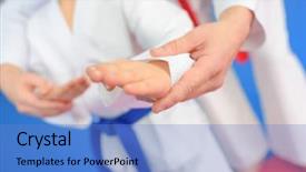  Presentation with battle - Beautiful PPT theme featuring ready battle - child in a martial arts backdrop and a  colored foreground