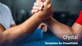  Presentation with wrestling - Cool new presentation theme with ready battle - joined male hands backdrop and a ocean colored foreground
