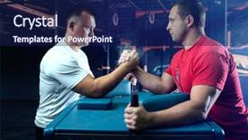 Presentation with wrestling - Amazing PPT theme having ready battle - two arm wrestlers on starting backdrop and a navy blue colored foreground