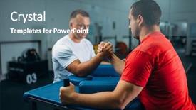  Presentation with training - Amazing presentation theme having ready battle - two arm wrestlers backdrop and a ocean colored foreground