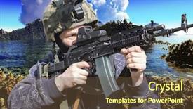  Presentation with battle - Amazing PPT theme having ready battle - young soldier with camouflage looking backdrop and a tawny brown colored foreground