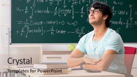  Presentation with student - Slide set with ready book - young male student mathematician background and a soft green colored foreground