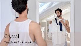  Presentation with tie - Audience pleasing slide set consisting of ready change - man with work shirt backdrop and a coral colored foreground