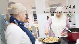  Presentation with ready - Amazing slide deck having ready-food-on-table backdrop and a soft green colored foreground