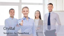  Presentation with audit business compliance concept - Presentation design consisting of ready for handshake with team background and a light blue colored foreground