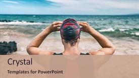  Presentation with swimmer - Colorful PPT layouts enhanced with ready for open ocean competition backdrop and a coral colored foreground