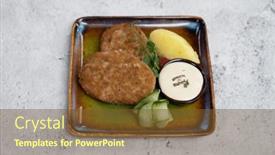  Presentation with food delivery - PPT layouts having ready-made-food-set-meat background and a tawny brown colored foreground